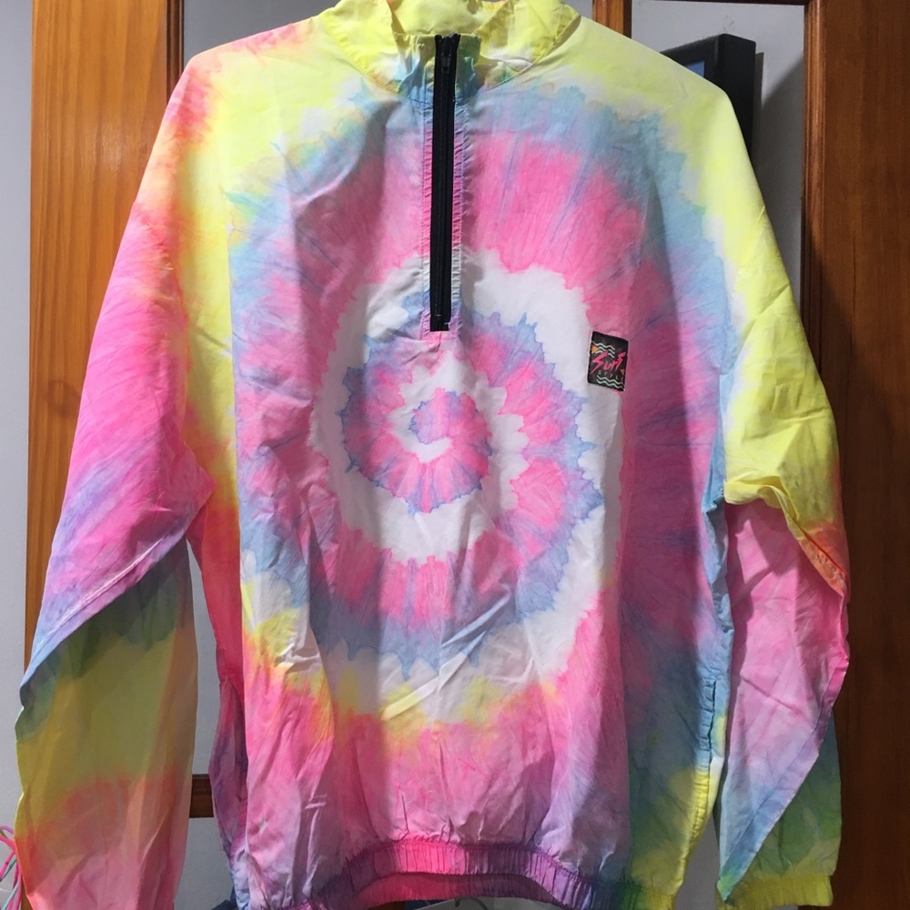 Vintage Surf Style Tie Dye 1/3 Zip Windbreaker